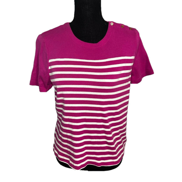 Lauren Ralph Lauren Pink Striped Short Sleeve Shirt - Picture 1 of 5